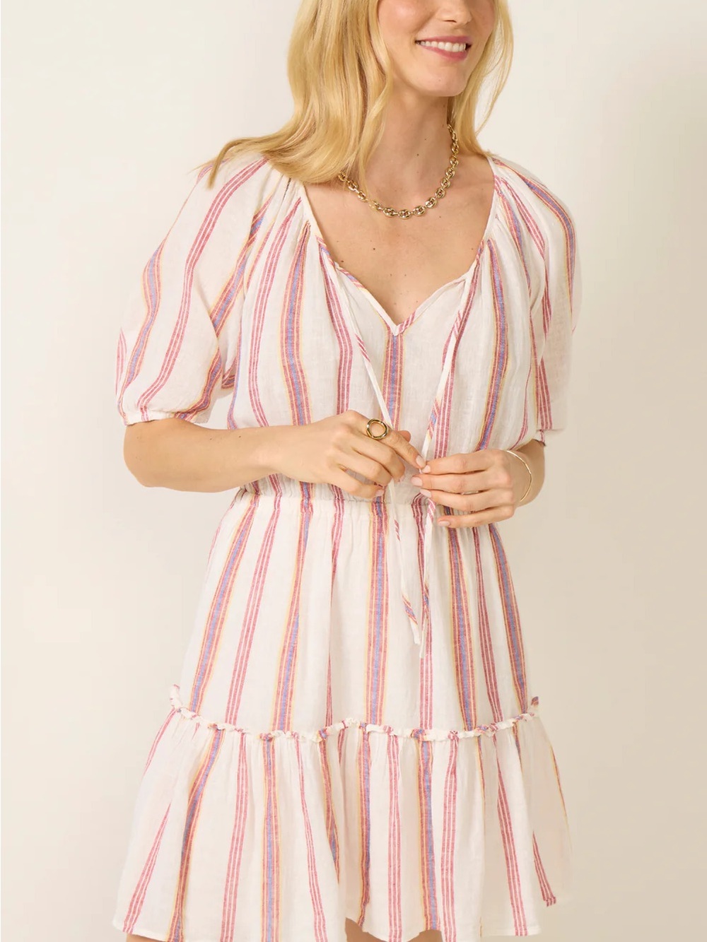Rails Cream Mini Dress with Red Stripes